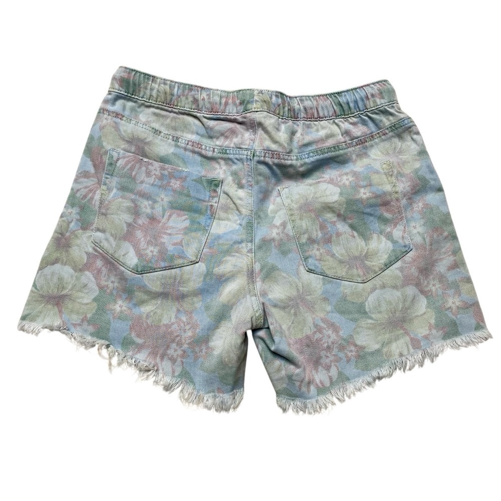 Aerie Floral Denim Shorts Blue Drawstring Elastic Waist Frayed Small - Picture 7 of 12